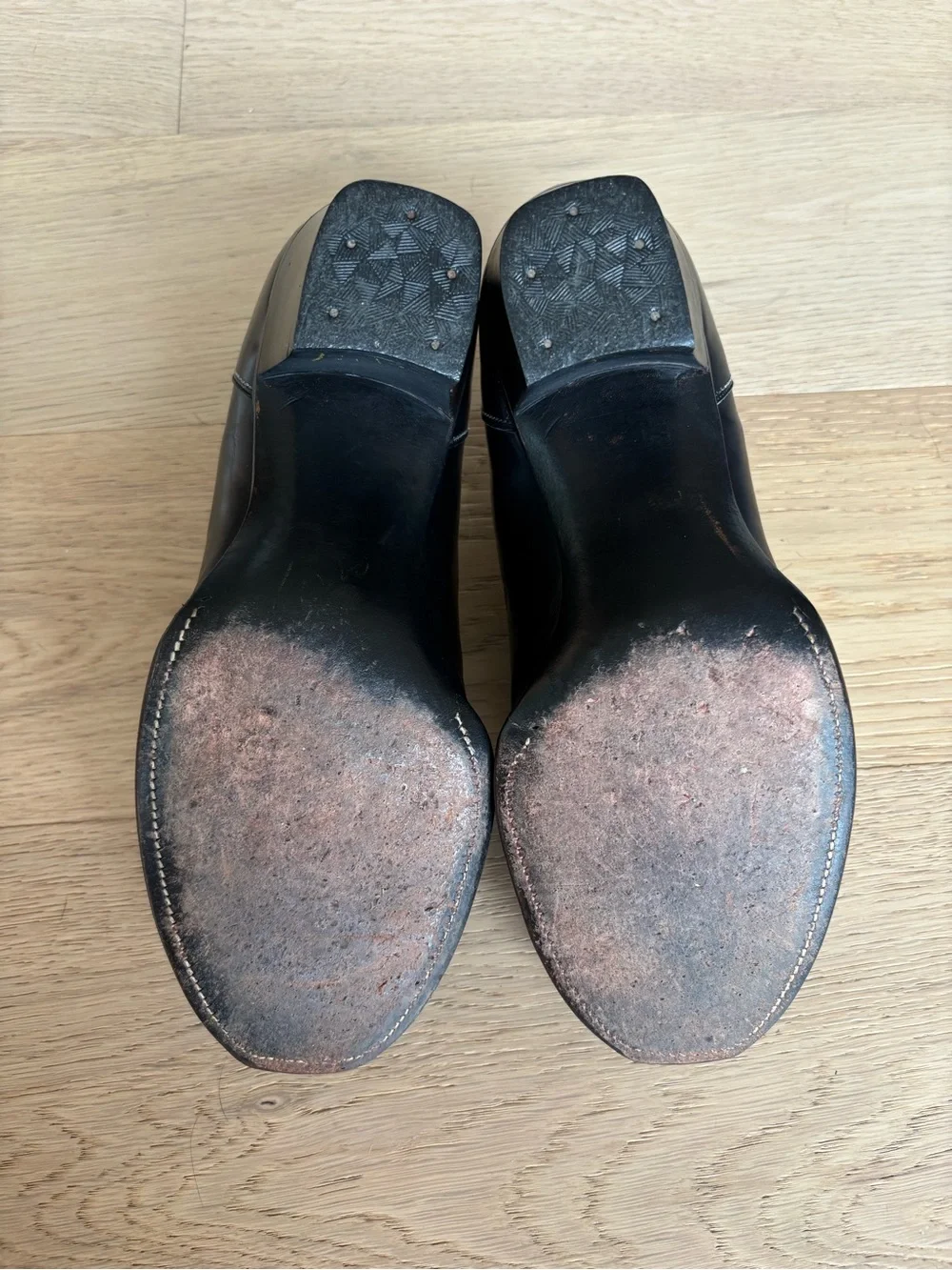1940s 1950s Black Leather Heeled Oxfords Shoes Size 7.5 B Supple Leather
